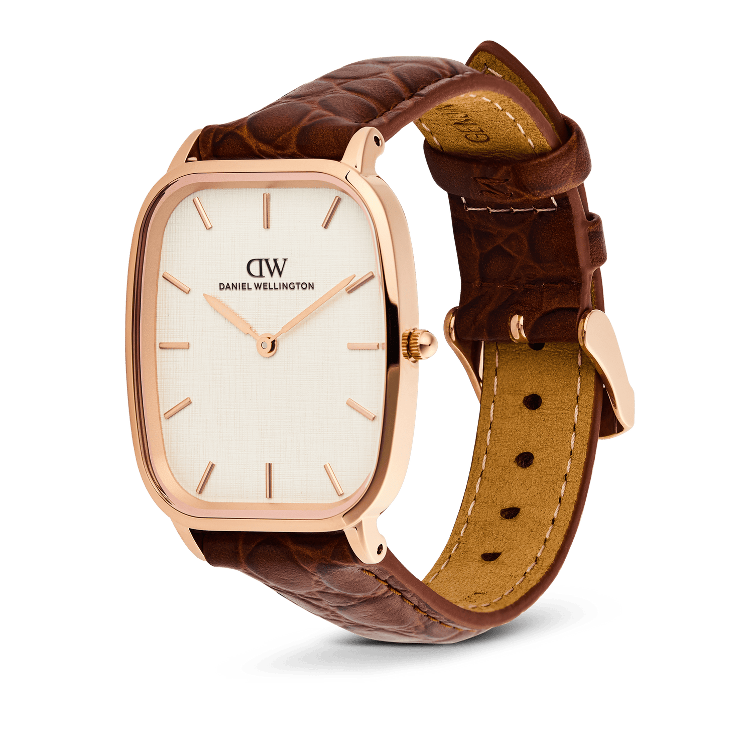 Marlon Brown Croc Belly Linen Rose Gold