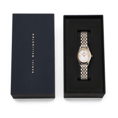 Ophelia Mini Two Tone Gold ladies' watch with a two-tone link bracelet and oval case in an elegant Daniel Wellington gift box.