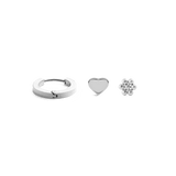 Hoop + Heart + Flower Stud Silver Set