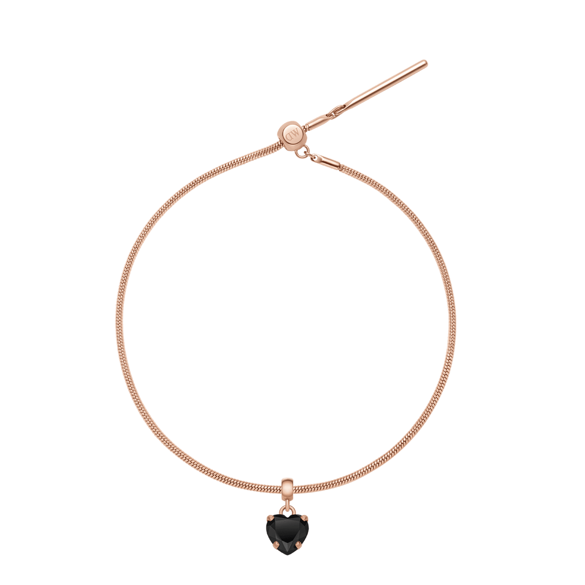 Heart Crystal Black Rose Gold Charm + Snake Bracelet RG