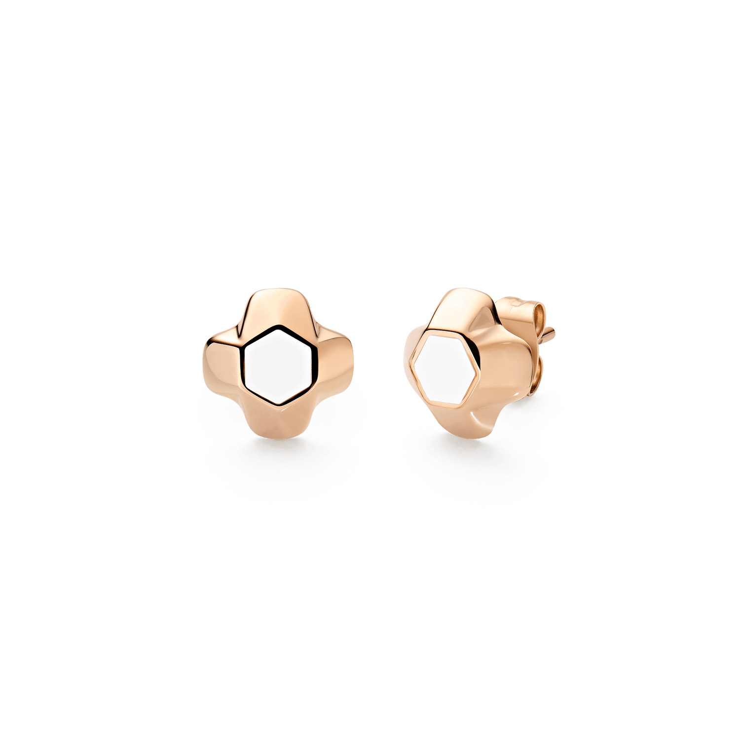 North Star Earrings Small White Enamel Rose Gold