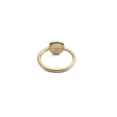 Rear view of the Audrey Ring Malachite Gold made from gold-coloured stainless steel with an engraved DW logo on the inside of the band.