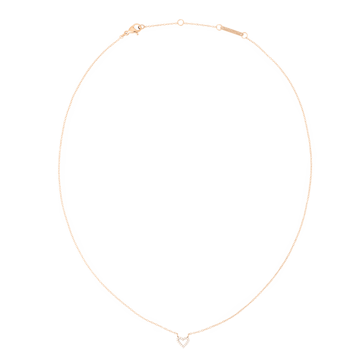 Collana Mirelle Heart in oro rosa con catena sottile regolabile e chiusura a moschettone. Il ciondolo a forma di cuore presenta una zirconia cubica incastonata al centro.