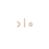 Crystal Moon + Crystal Bar + Crystal Stud Gold Set