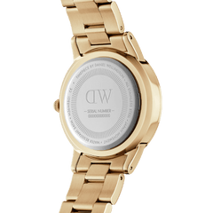 Back view of the Iconic Link Emerald Gold women's watch with engraved case back and gold-coloured stainless steel strap.