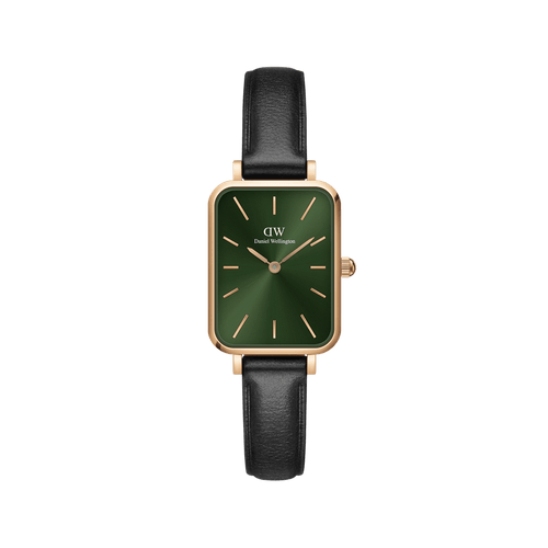 Quadro - Square watch with emerald dial & leatherstrap | DW