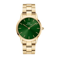 Iconic Link Emerald Gold women's watch with gold-coloured stainless steel strap and emerald green dial in a classic design.